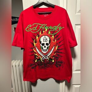 Brand New With Tags ED HARDY Men’s Red Skull T-Shirt Flame 13 Graphic Tee XL